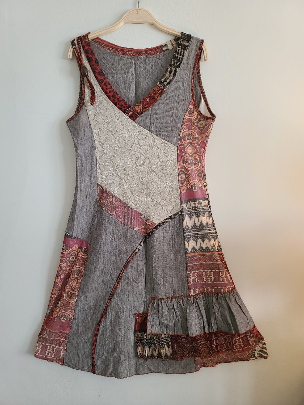 ME France Avant-Garde Patchwork Princess Line Layered Midi Dress - Multi